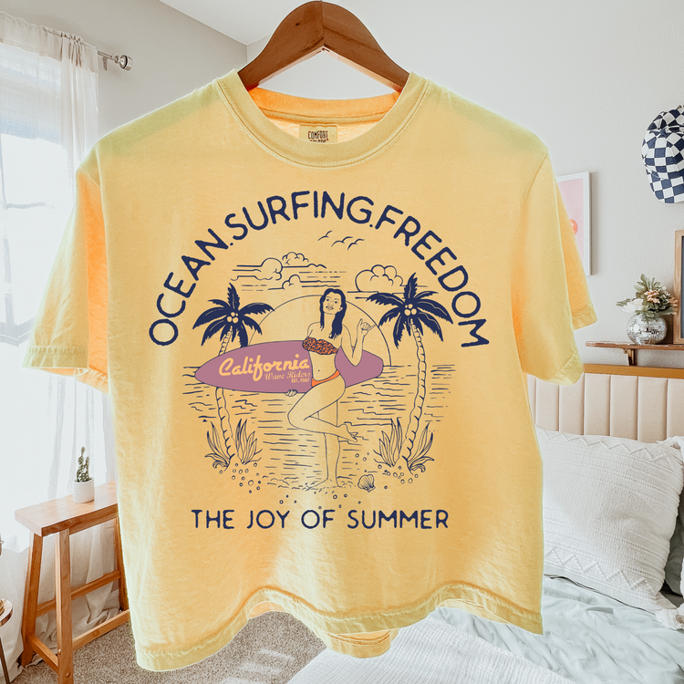 Ocean Surfing Freedom Cropped Comfort Colors Graphic Tee