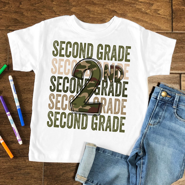 2nd Grade Camo Kids Graphic Tee