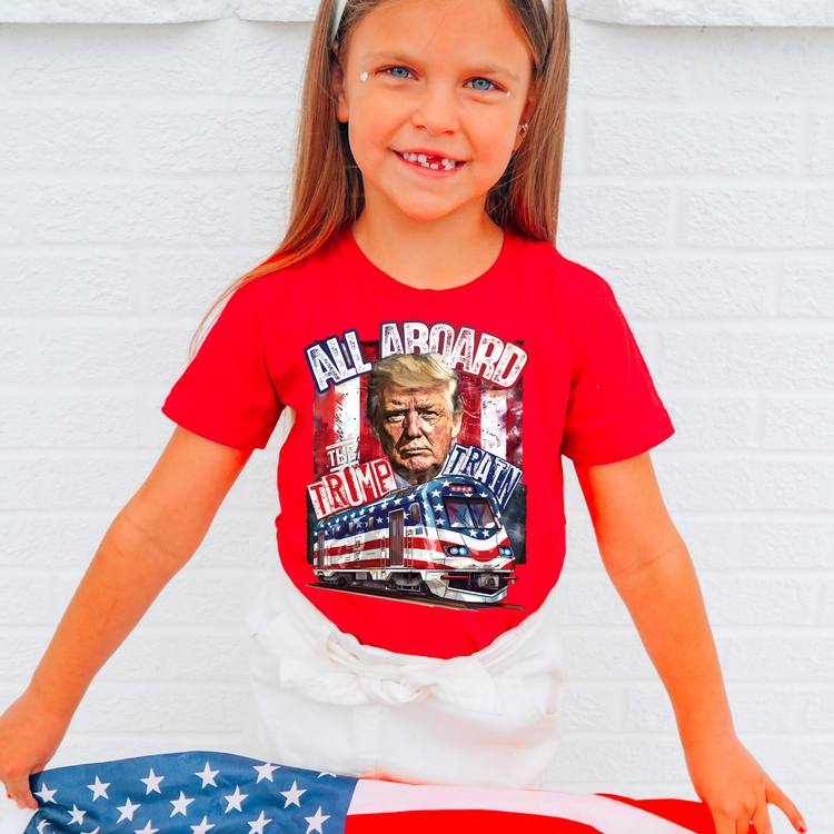 All Aboard Trump Train Kids Political Graphic Tee