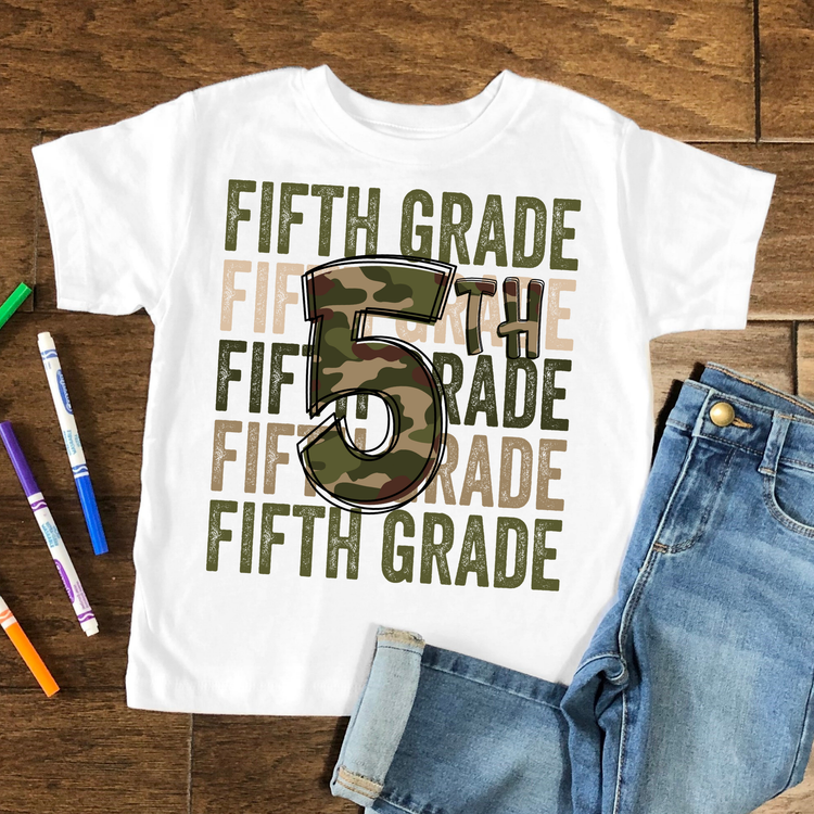 5th Grade Camo Kids Graphic Tee