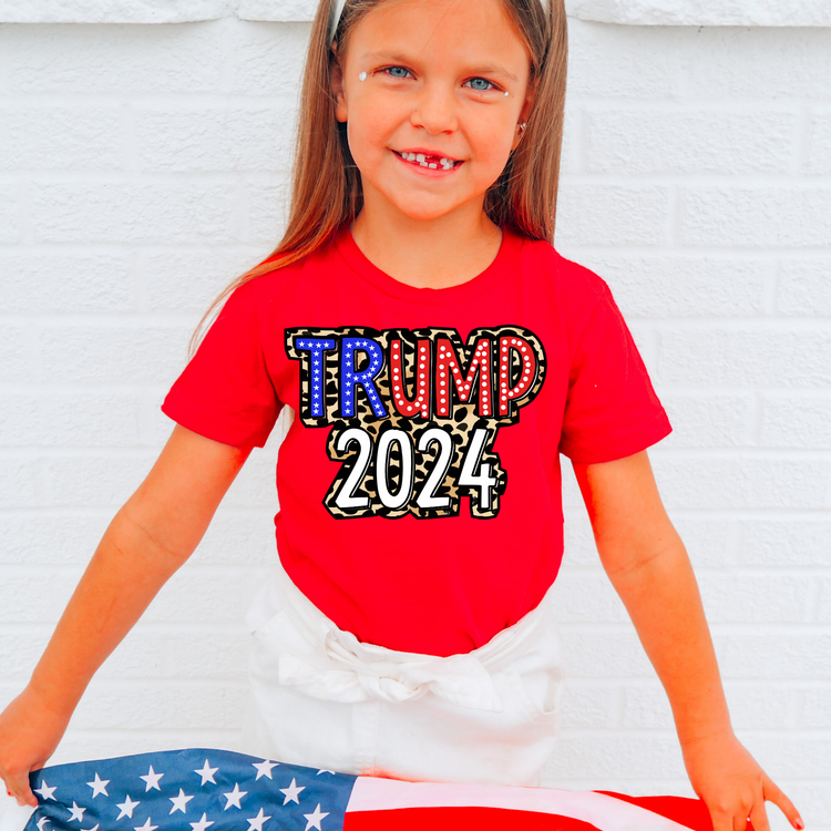 Trump 2024 Leopard Kids Political Graphic Tee