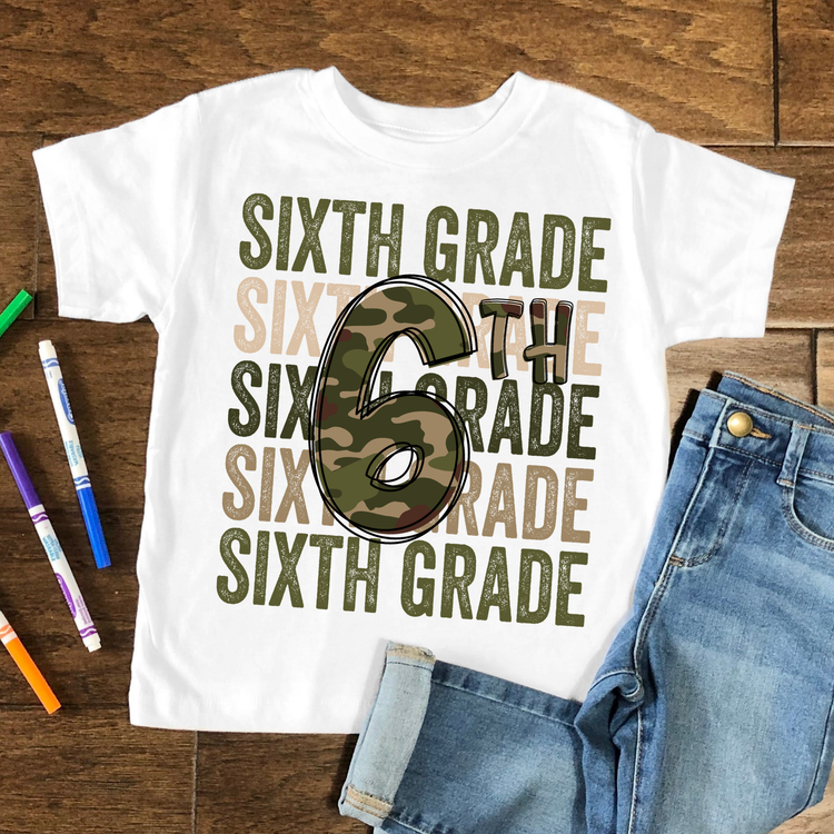 6th Grade Camo Kids Graphic Tee