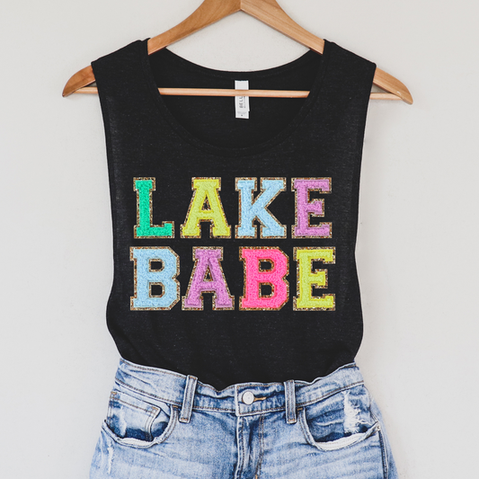 Lake Babe Faux Patches Summer Tank Top