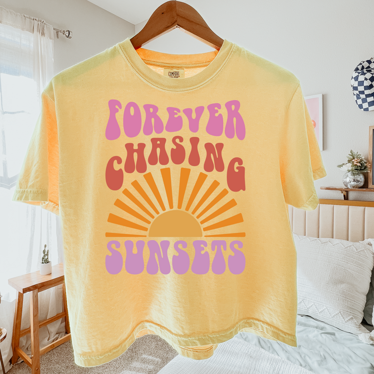 Forever Chasing Sunsets Cropped Comfort Colors Graphic Tee