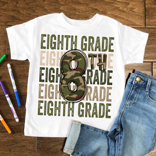 8th Grade Camo Kids Graphic Tee