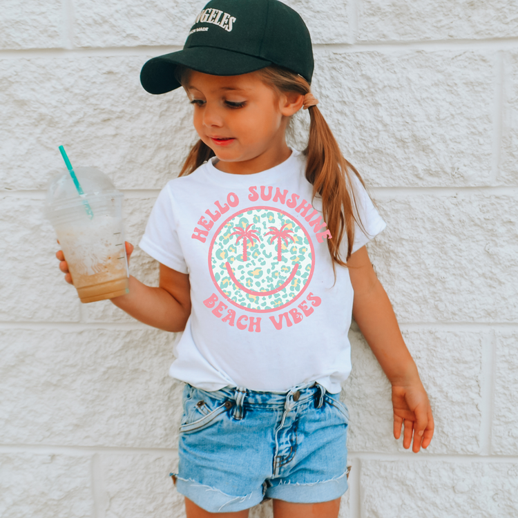 Beach Vibes Leopard Smiley Kids Summer Graphic Tee