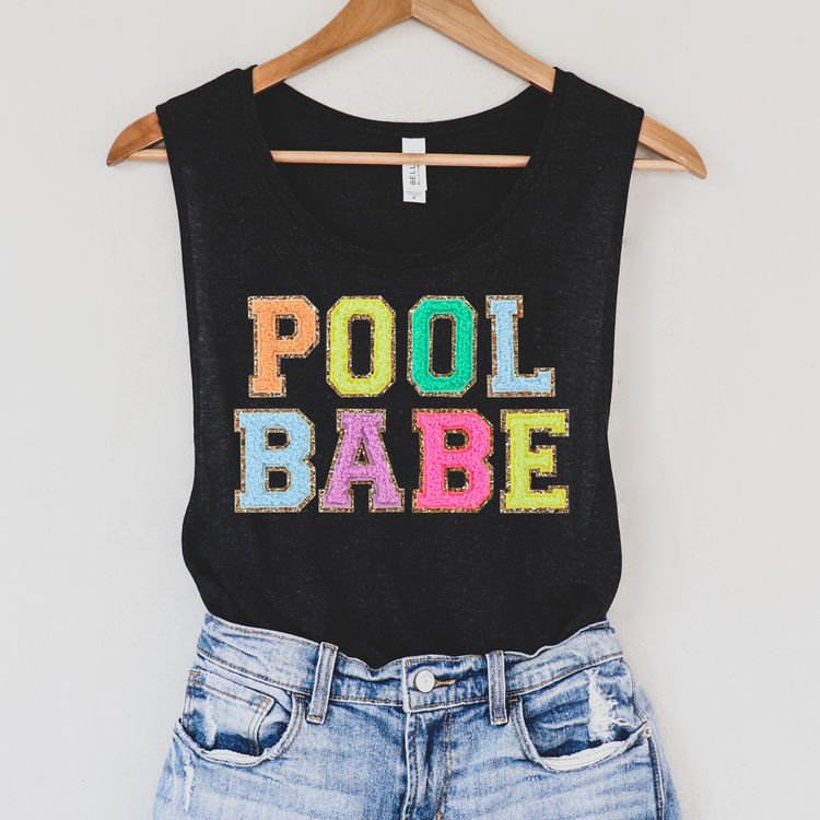 Pool Babe Faux Patches Summer Tank Top