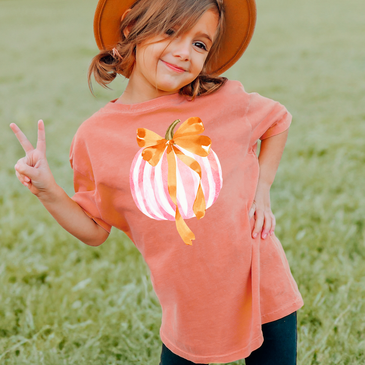 Pumpkin Bow Comfort Colors Youth Fall Graphic Tee