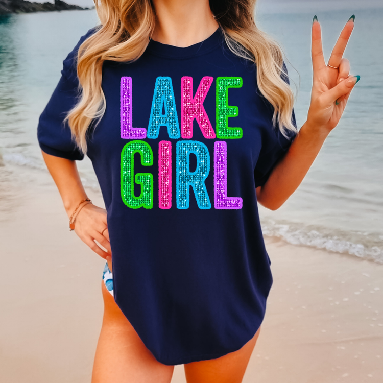 Lake Girl Faux Sequin Patches Summer Comfort Colors Graphic Tee