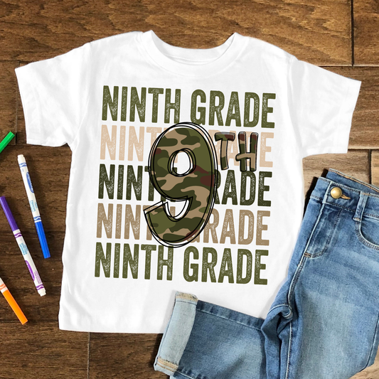 9th Grade Camo Kids Graphic Tee