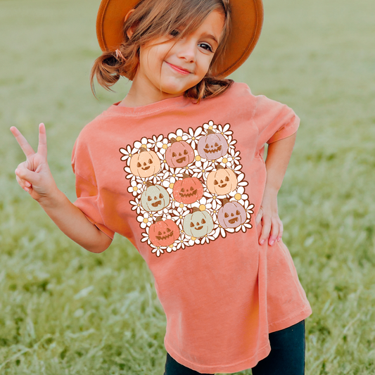 Pumpkin Floral Comfort Colors Youth Fall Graphic Tee