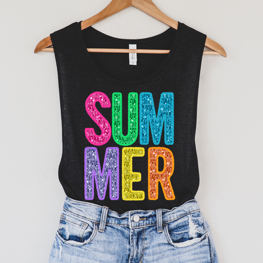 Summer Faux Sequins Patch Summer Tank Top