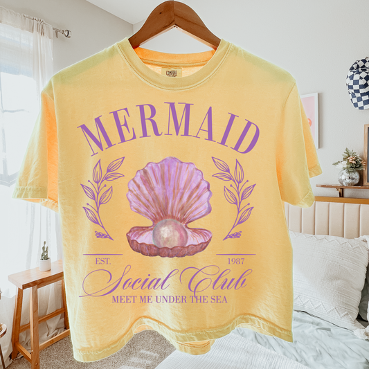 Mermaid Social Club Cropped Comfort Colors Graphic Tee