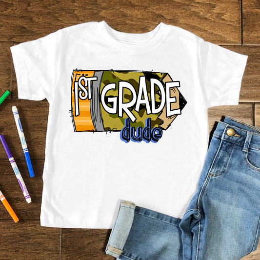 1st Grade Camo Dude Kids Graphic Tee