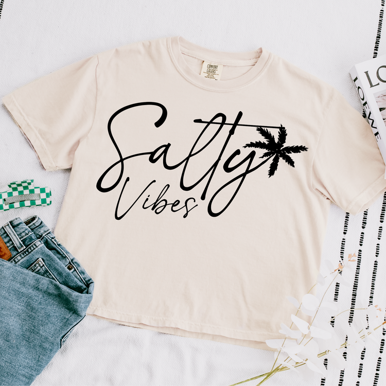 Salty Vibes Black Cropped Comfort Colors Graphic Tee