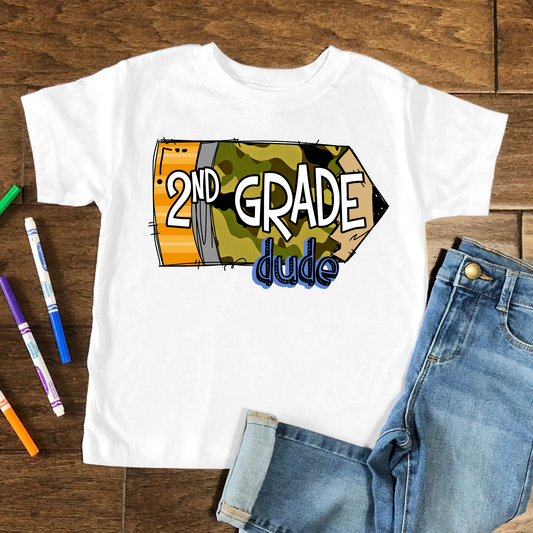 2nd Grade Camo Dude Kids Graphic Tee