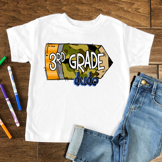 3rd Grade Camo Dude Kids Graphic Tee