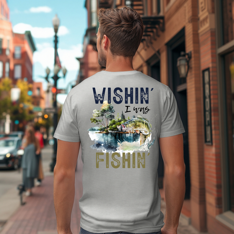 Mens Wishin I Was Fishin Graphic Tee