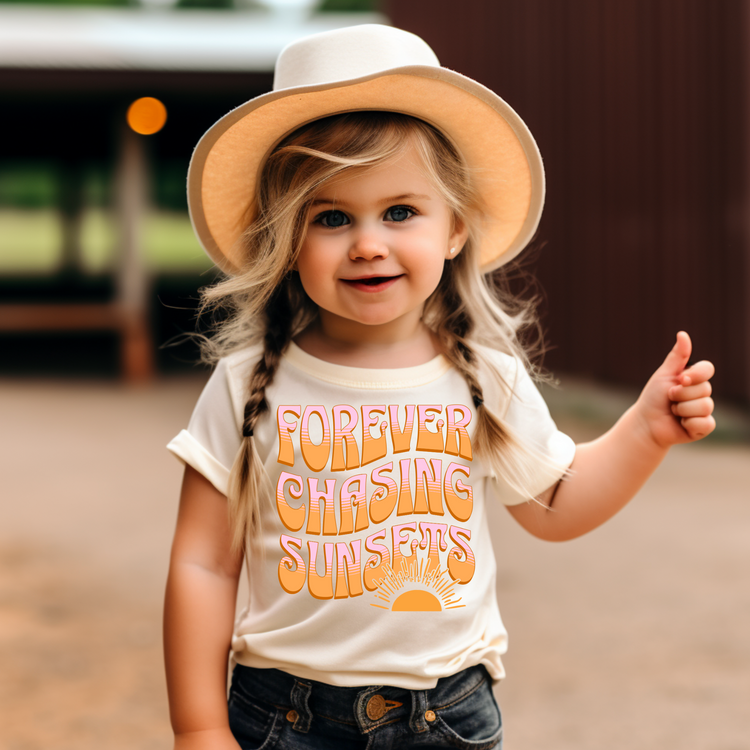 Forever Chasing Sunsets Kids Summer Graphic Tee