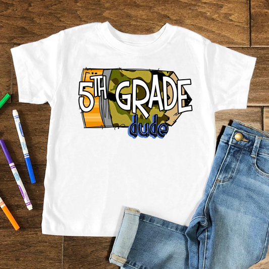 5th Grade Camo Dude Kids Graphic Tee