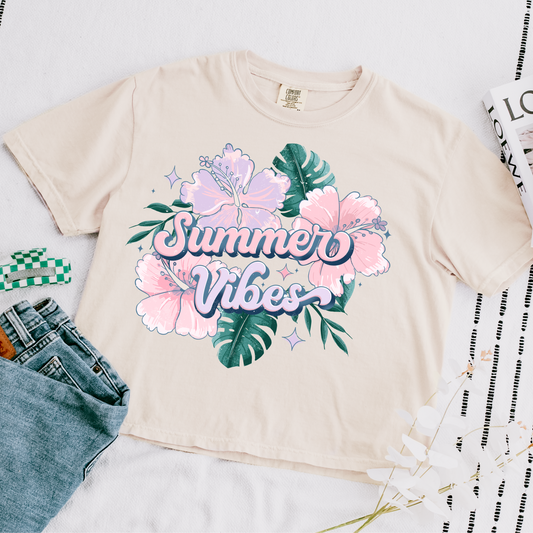 Summer Vibes Floral Cropped Comfort Colors Graphic Tee