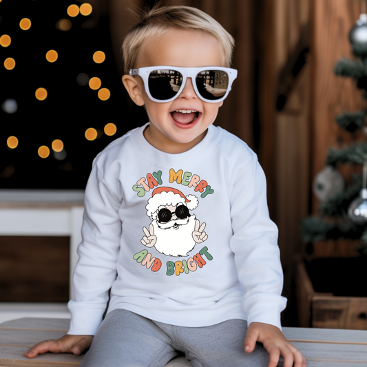 Stay Merry and Bright Kids Christmas Long Sleeve Tee