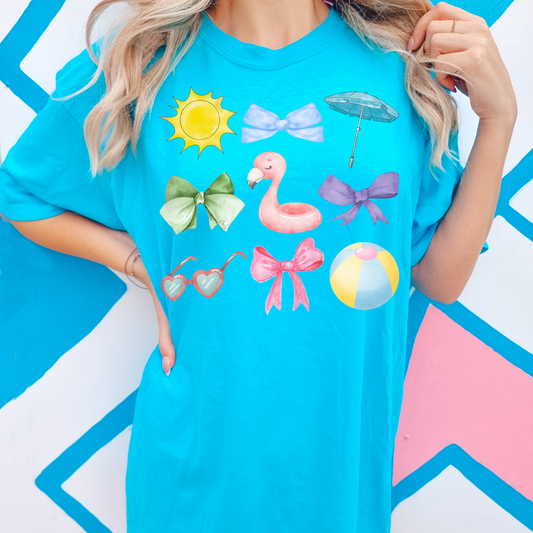 Bows Flamings Sun Summer Comfort Colors Graphic Tee