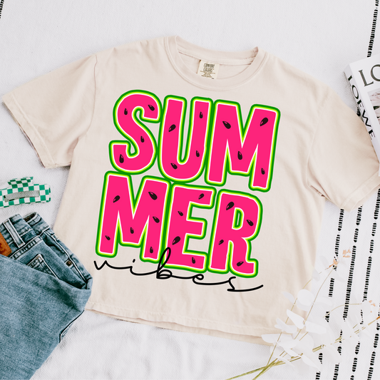 Summer Vibes Watermelon Cropped Comfort Colors Graphic Tee