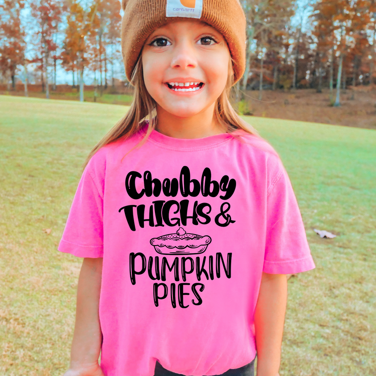 Chubby Thighs And Pumpkin Pies Comfort Colors Youth Fall Graphic Tee