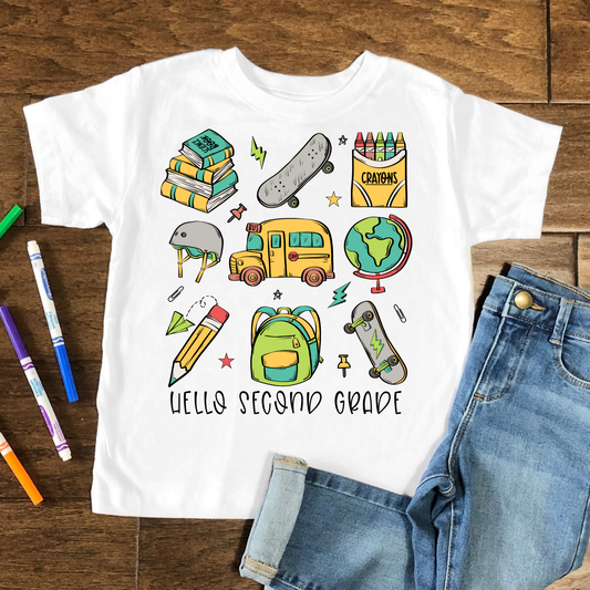 Hello Second Grade Kids Graphic Tee