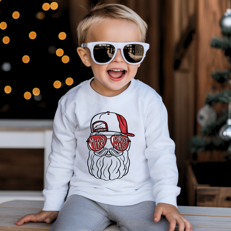 Cool Santa Kids Christmas Long Sleeve Tee