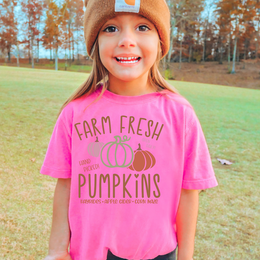 Farm Fresh Pumpkins Comfort Colors Youth Fall Graphic Tee