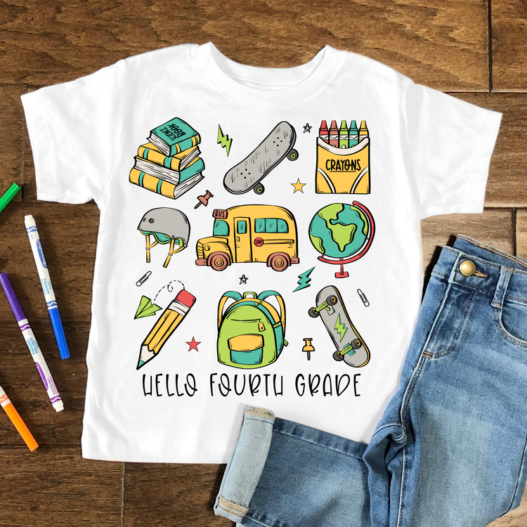 Hello Fourth Grade Kids Graphic Tee