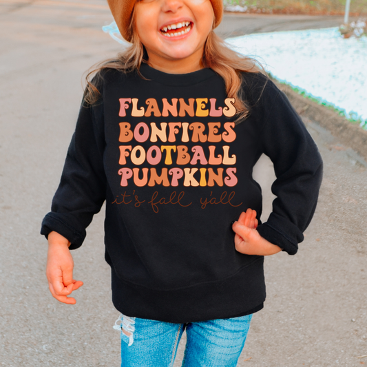 Flannels Bonfires Football Pumpkins Kids Sweatshirt