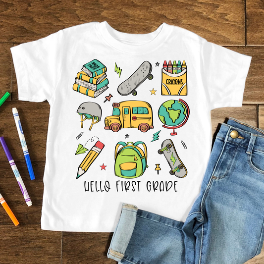 Hello First Grade Kids Graphic Tee