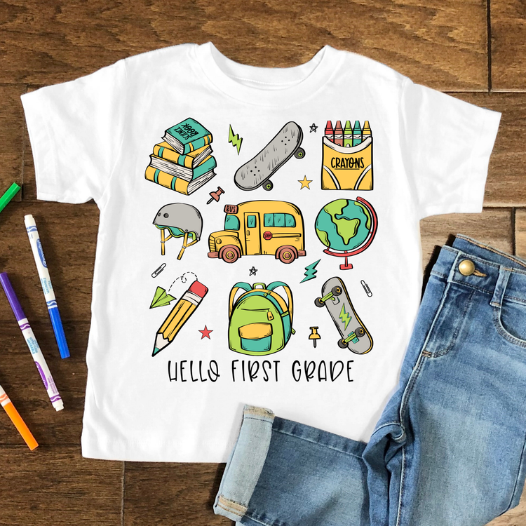 Hello First Grade Kids Graphic Tee