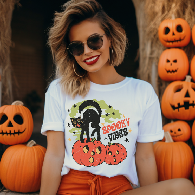 Spooky Vibes Cat Adult Graphic Tee