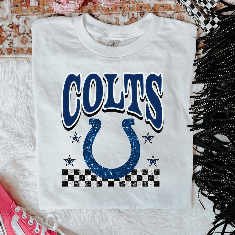 Faux Glitter Colts Graphic Tee