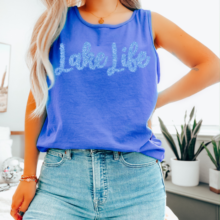 Lake Life Faux Glitter Comfort Colors Tank Top