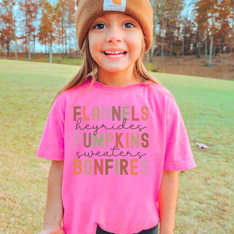 Flannels Hayrides Pumpkin Comfort Colors Youth Fall Graphic Tee