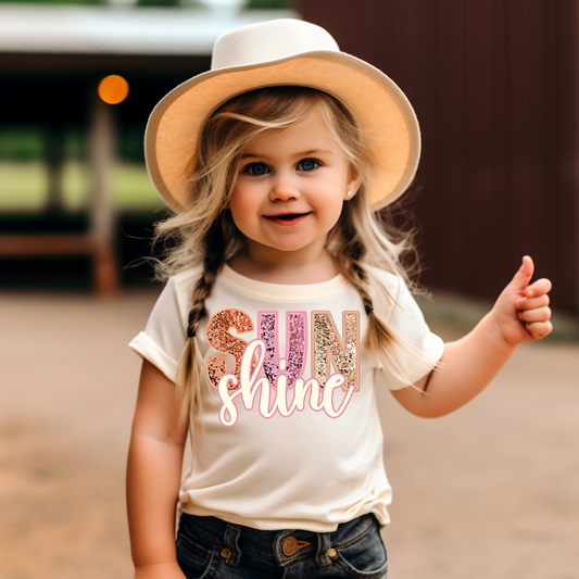 Sunshine Faux Glitter Patches Kid Summer Graphic Tee