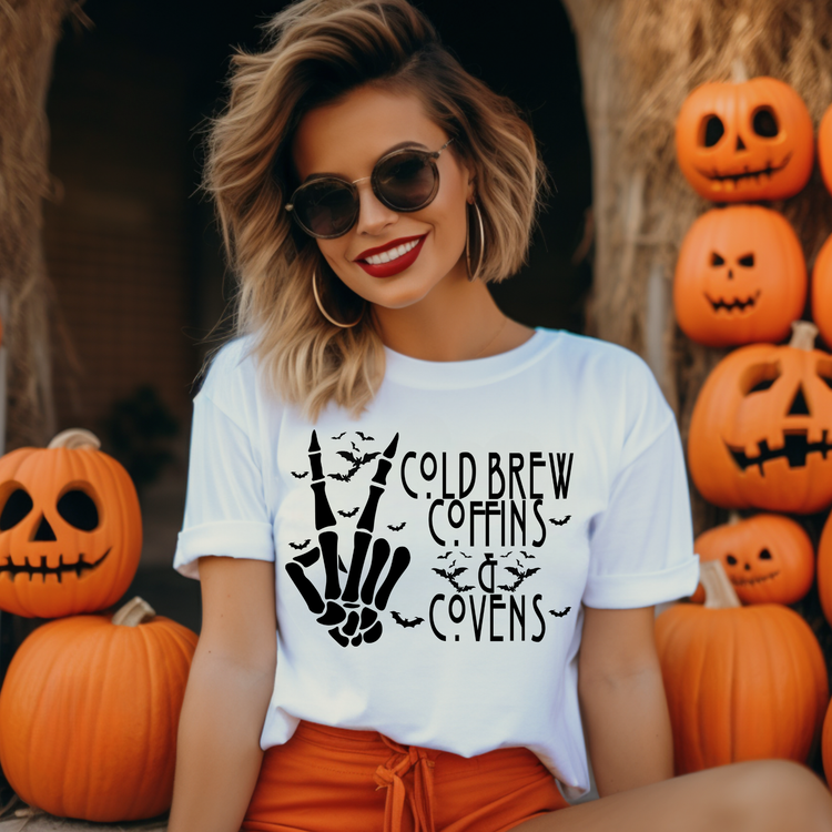 Cold Brew Coffins and Covens Adult Graphic Tee