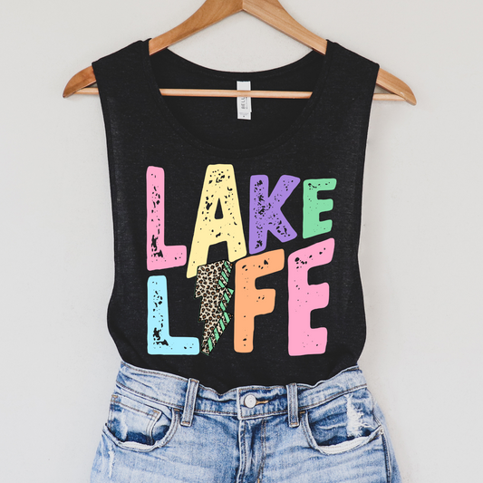 Lake Life Leopard Lightening Bolt Summer Tank Top