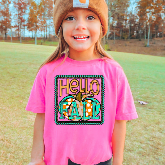 Hello Fall Comfort Colors Youth Fall Graphic Tee