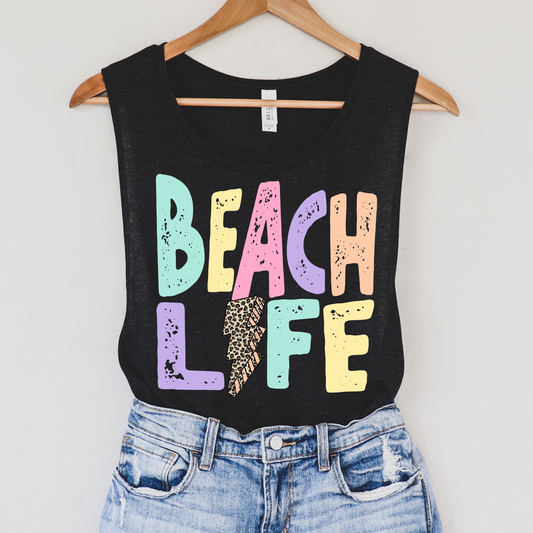 Beach Life Leopard Lightening Bolt Summer Tank Top