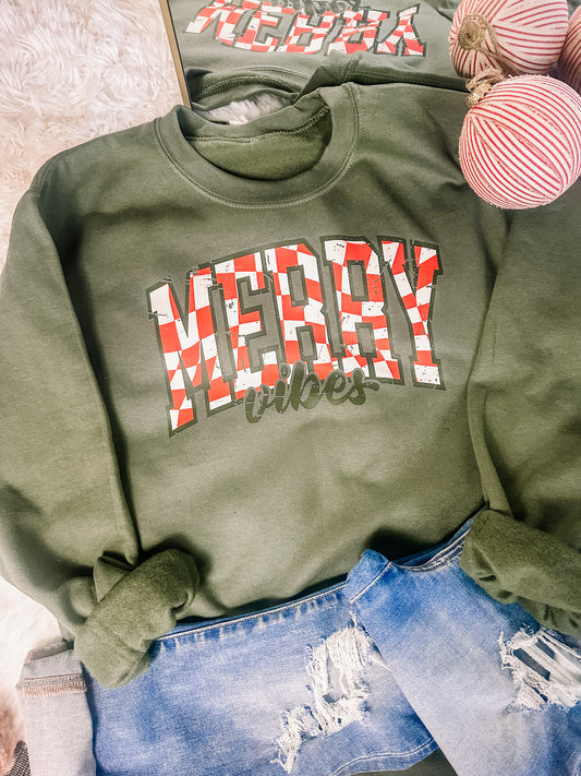 Checkered Merry Vibes Sweatshirt