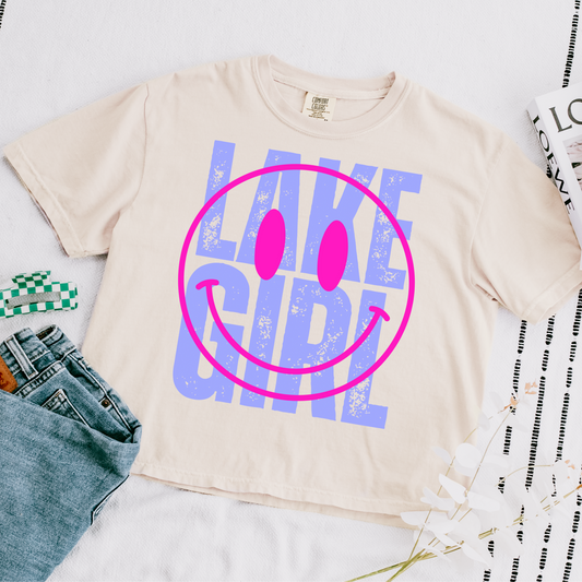 Lake Girl Smiley Cropped Comfort Colors Graphic Tee