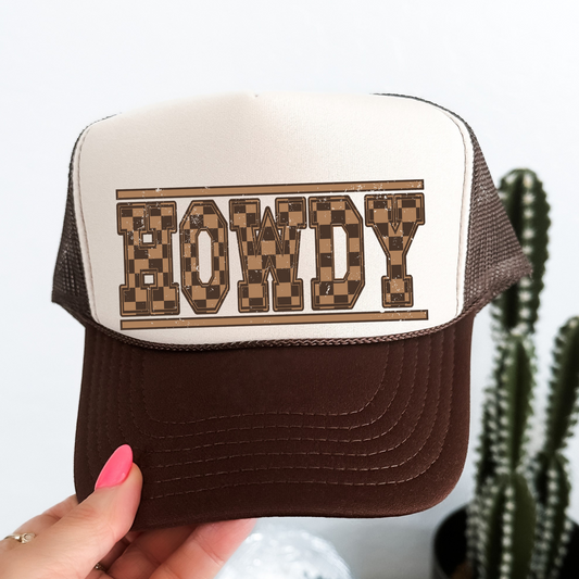 Howdy Brown Checkered Otto Trucker Hat