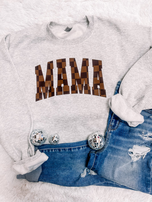 Retro Brown Checkered Mama Sweatshirt