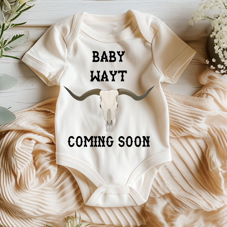 Custom Cowskull Last Name Pregnancy Announcement Onesie®